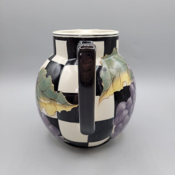 Laura Ashley Grapefields Ceramic Pitcher Hand Painted Checkered - Picture 2 of 9